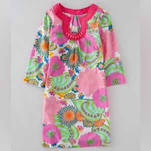 Boden Floral Beaded Neck 3/4 Sleeve Tunic Top Pink Green White Size 6